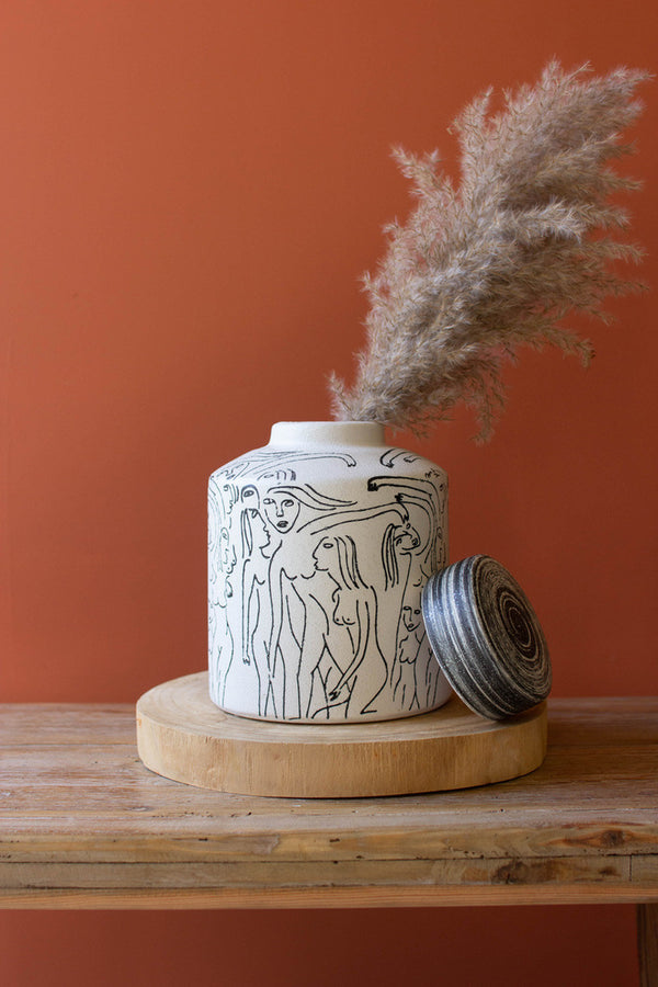 Ceramic Abstract Figure Canister