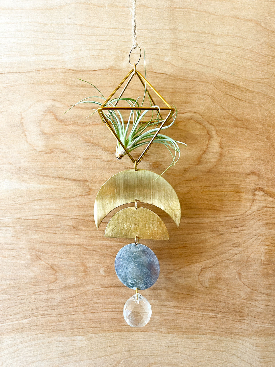 Brass Moon Phase Suncatcher with Air Plants 003
